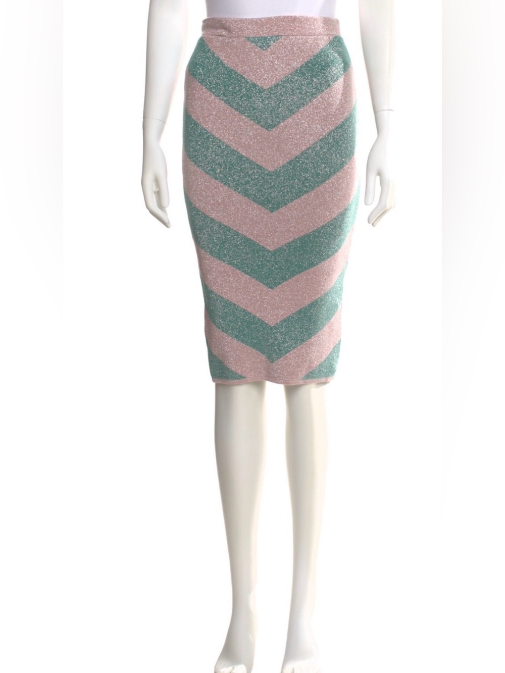 Iorane Pink and Teal Chevron Pencil Skirt